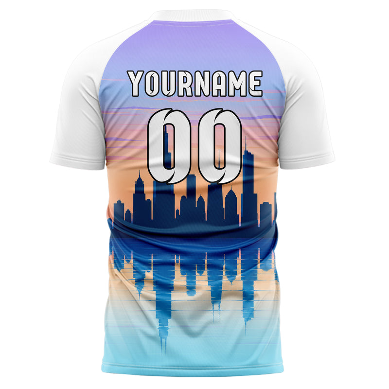 Hellblau Chicago Skyline Design 15-0014 individuelles Fußballtrikot back