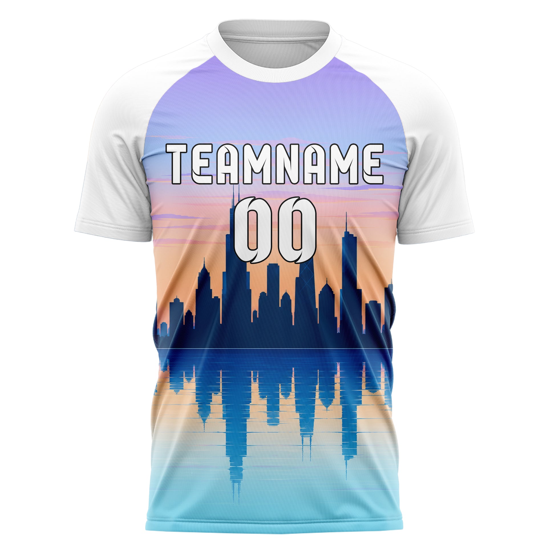 Hellblau Chicago Skyline Design 15-0014 individuelles Fußballtrikot front
