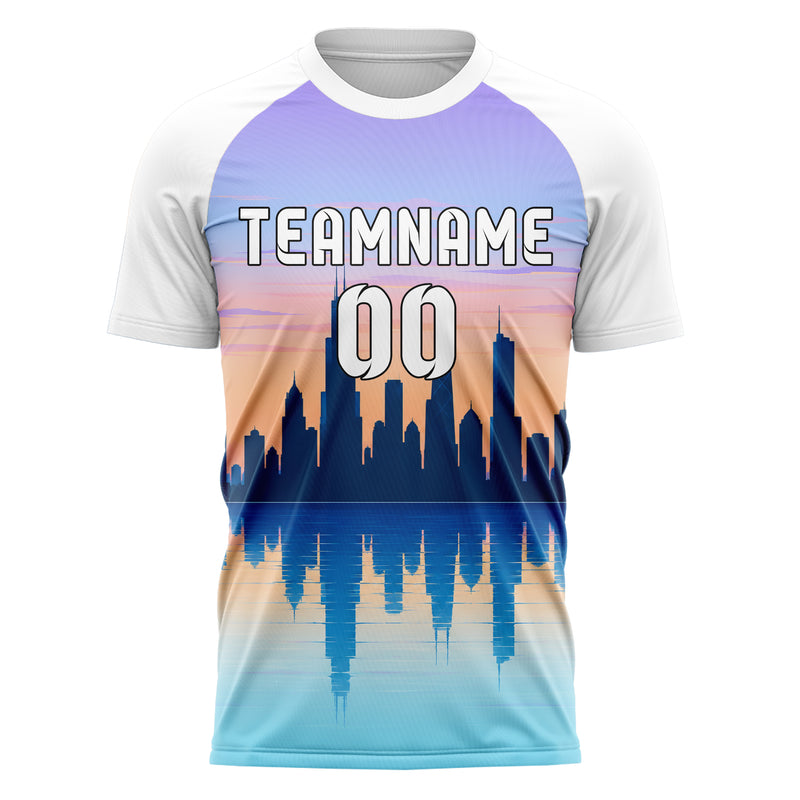 Hellblau Chicago Skyline Design 15-0014 individuelles Fußballtrikot front