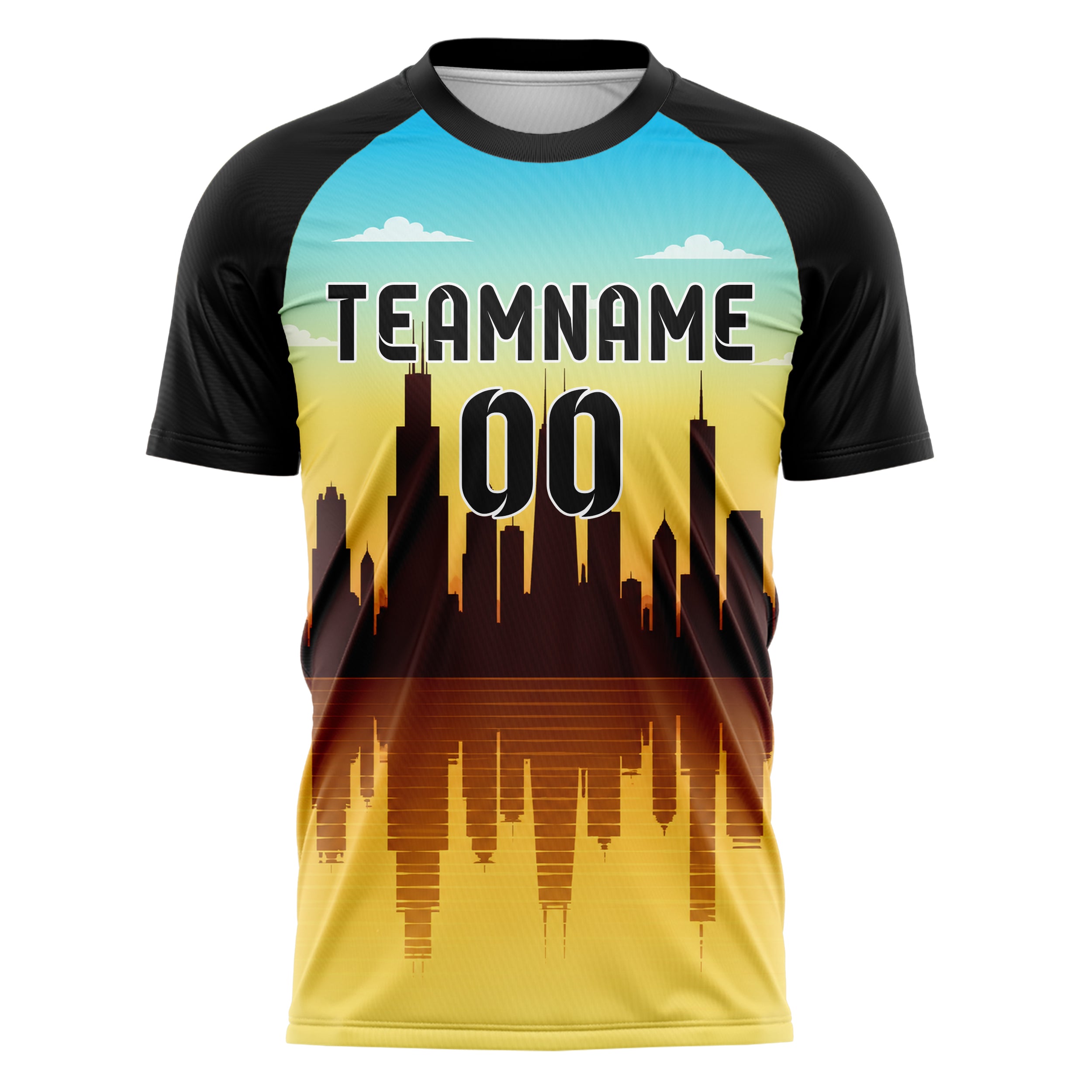 Gelb Chicago Skyline Design 15-0015 individuelles Fußballtrikot front