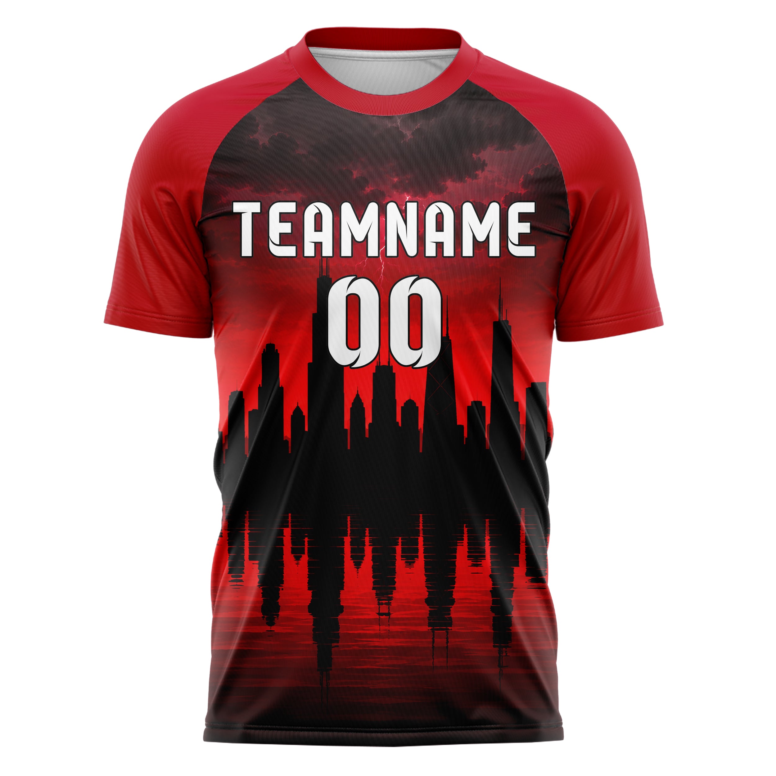Schwarz Chicago Skyline Design 15-0017 individuelles Fußballtrikot front