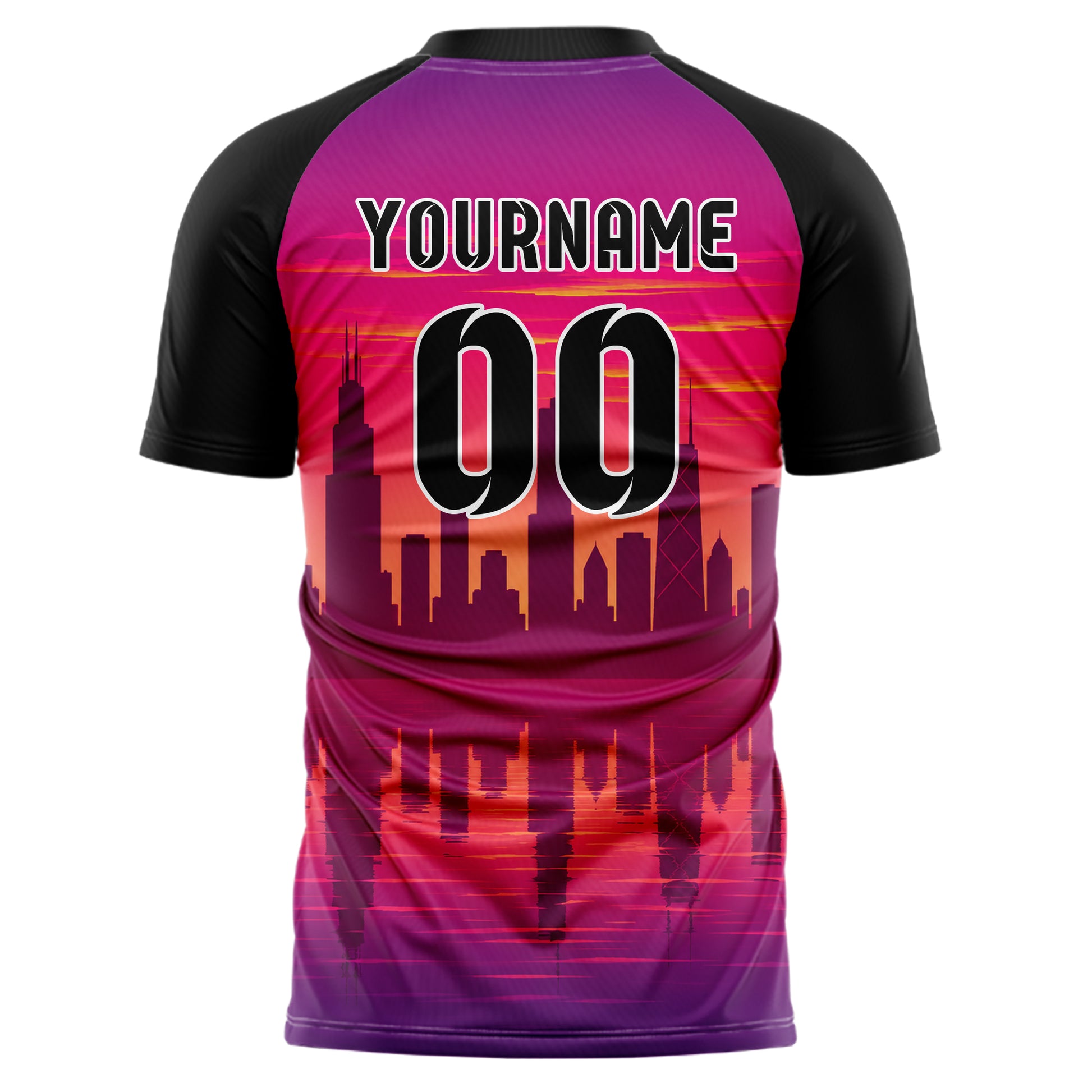 Hot Pink Chicago Skyline Design 15-0011 individuelles Fußballtrikot back