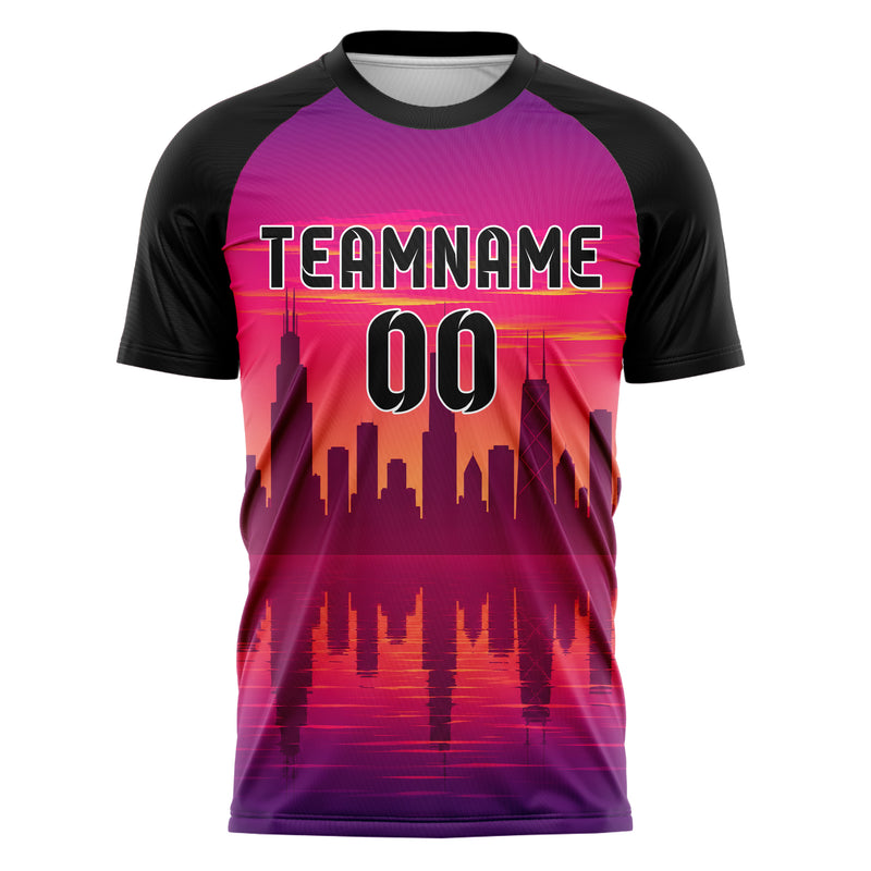 Hot Pink Chicago Skyline Design 15-0011 individuelles Fußballtrikot front