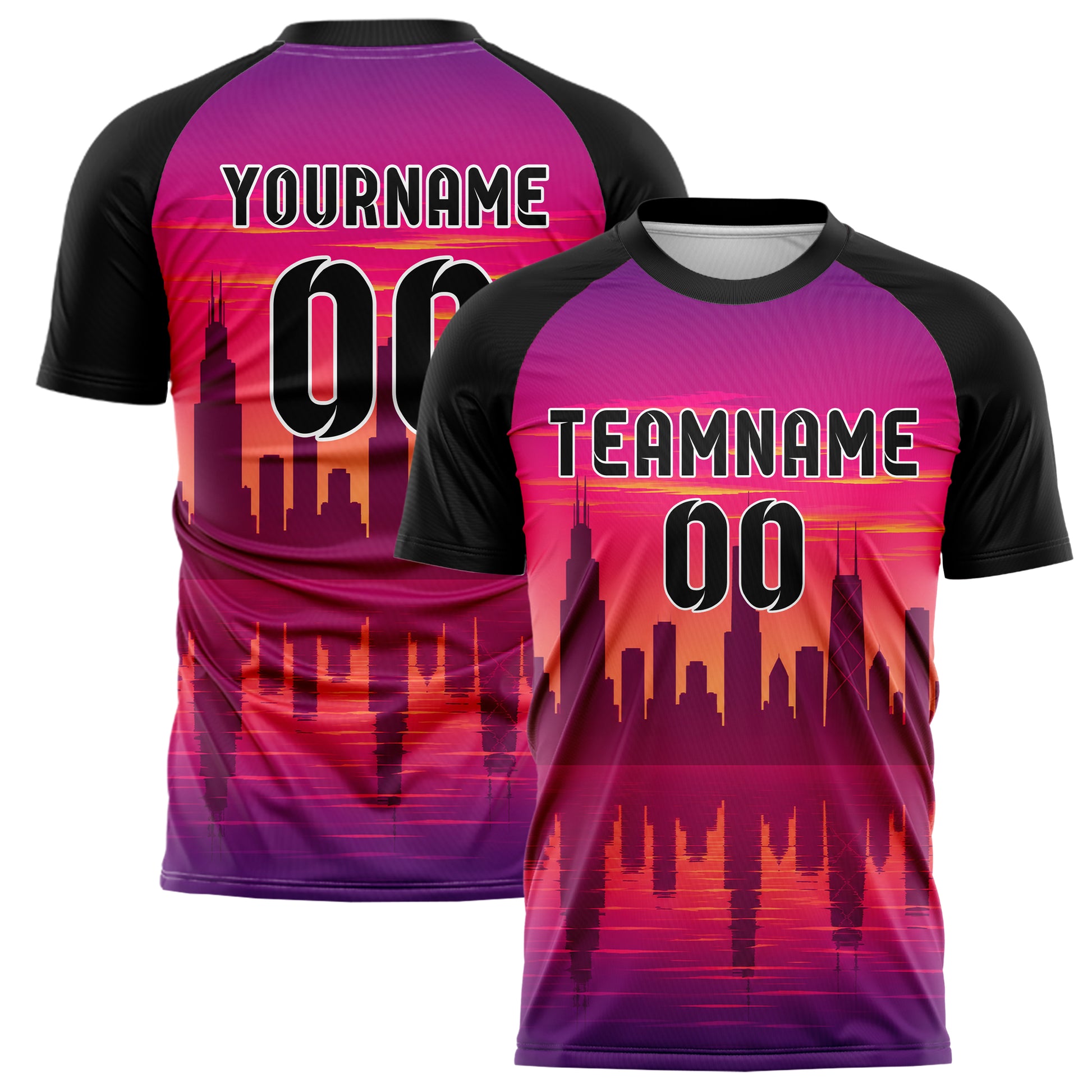 Hot Pink Chicago Skyline Design 15-0011 individuelles Fußballtrikot main