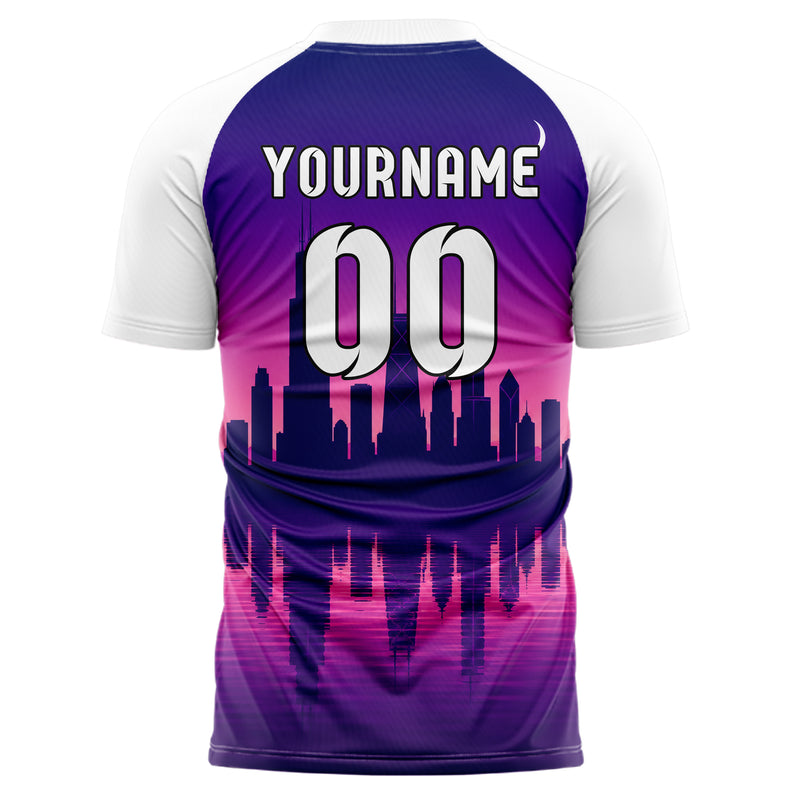 Lila Chicago Skyline Design 15-0016 individuelles Fußballtrikot back