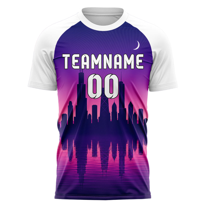 Lila Chicago Skyline Design 15-0016 individuelles Fußballtrikot front