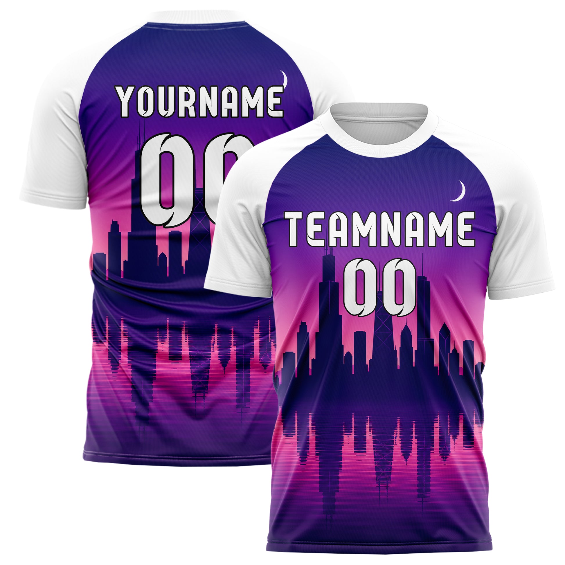 Lila Chicago Skyline Design 15-0016 individuelles Fußballtrikot main