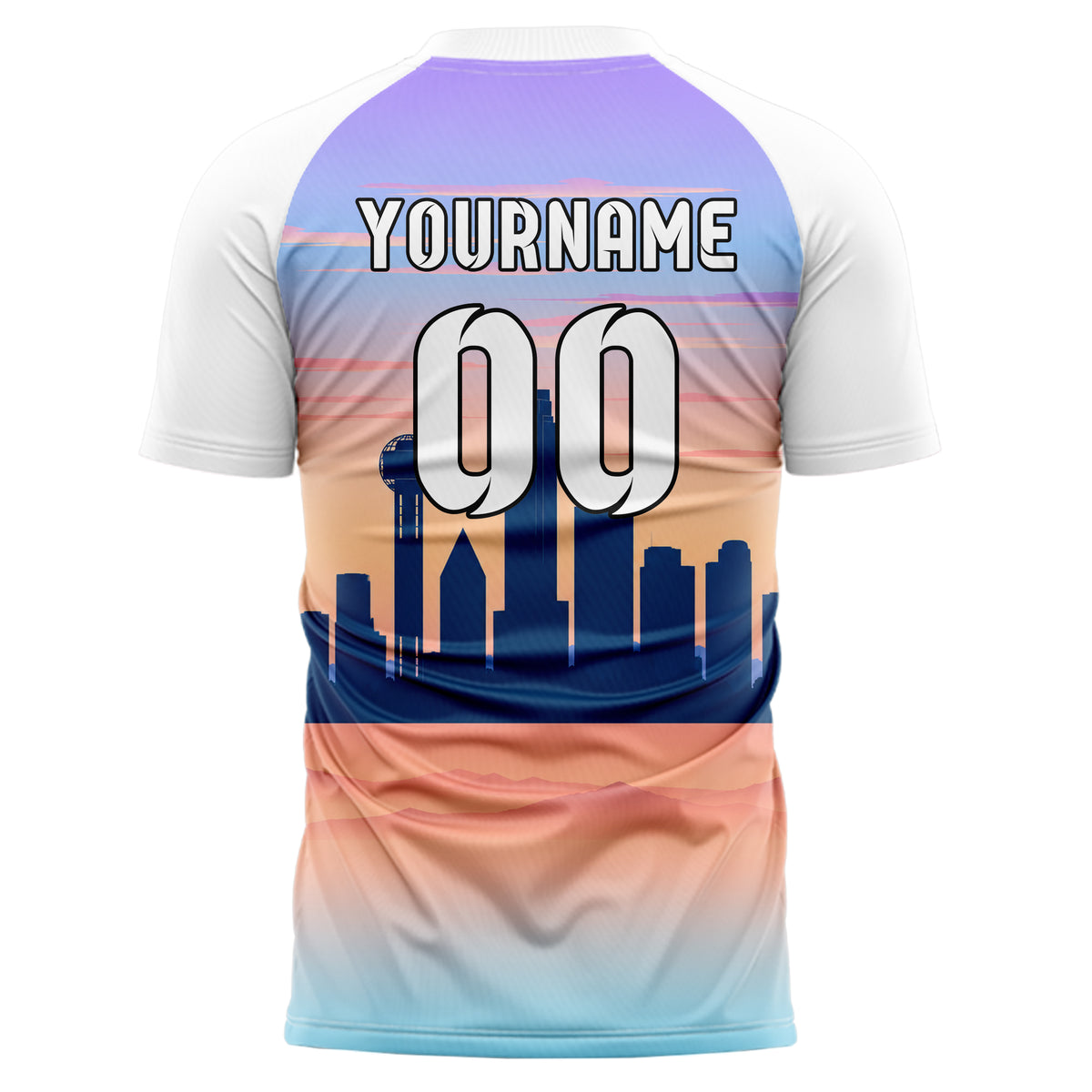 Hellblau Dallas Skyline Design 15-0104 individuelles Fußballtrikot back
