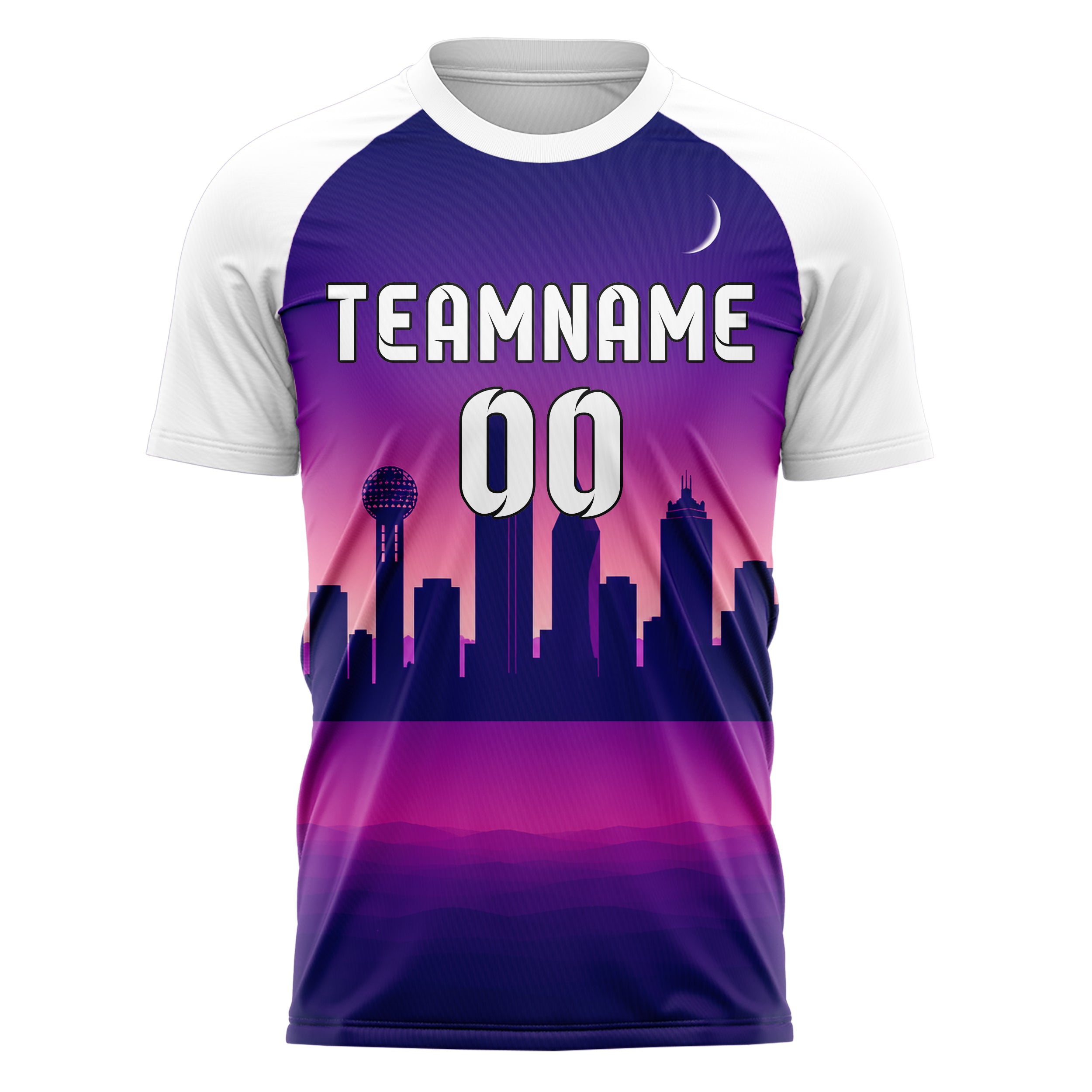 Lila Dallas Skyline Design 15-0106 individuelles Fußballtrikot front