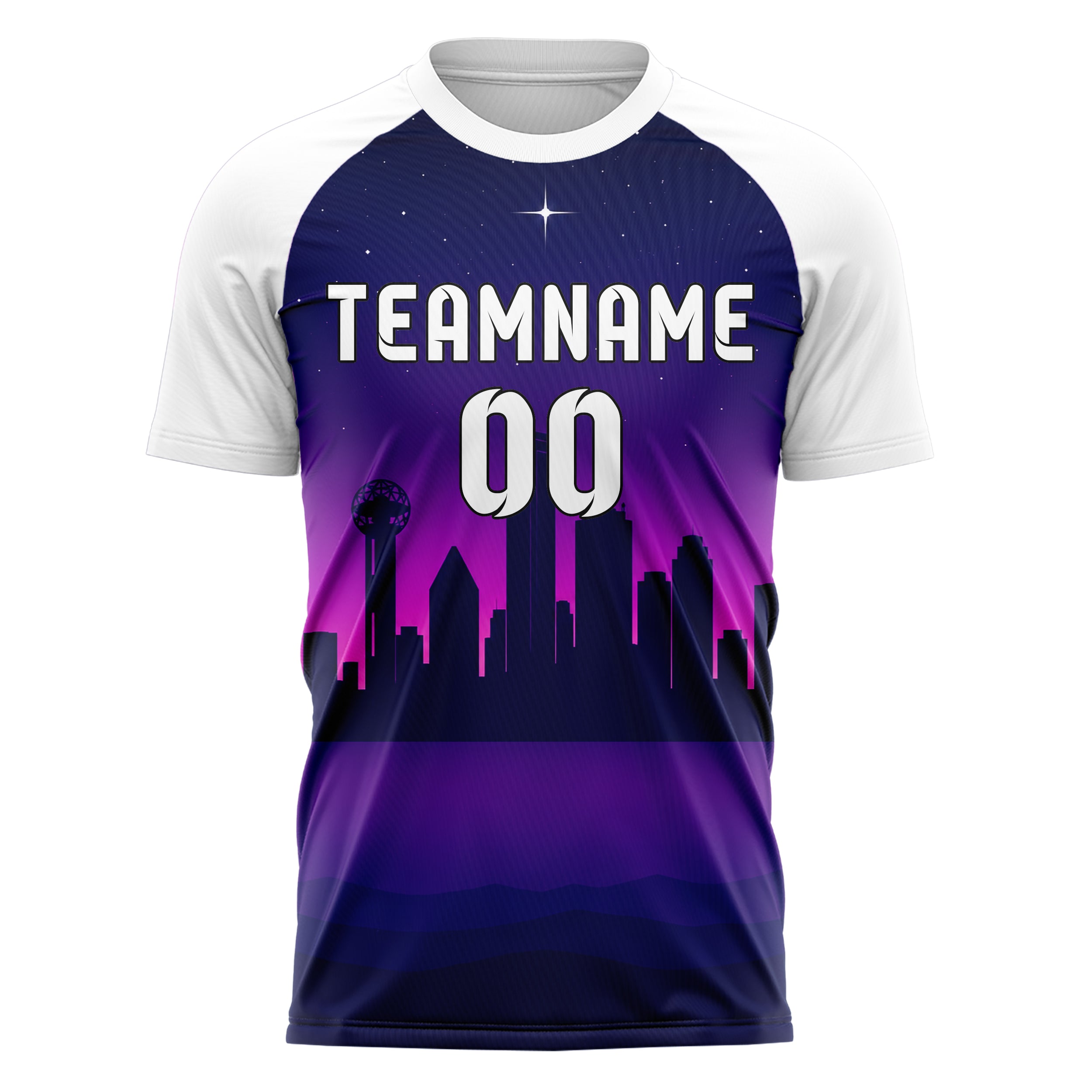 Marineblau Dallas Skyline Design 15-0109 individuelles Fußballtrikot front