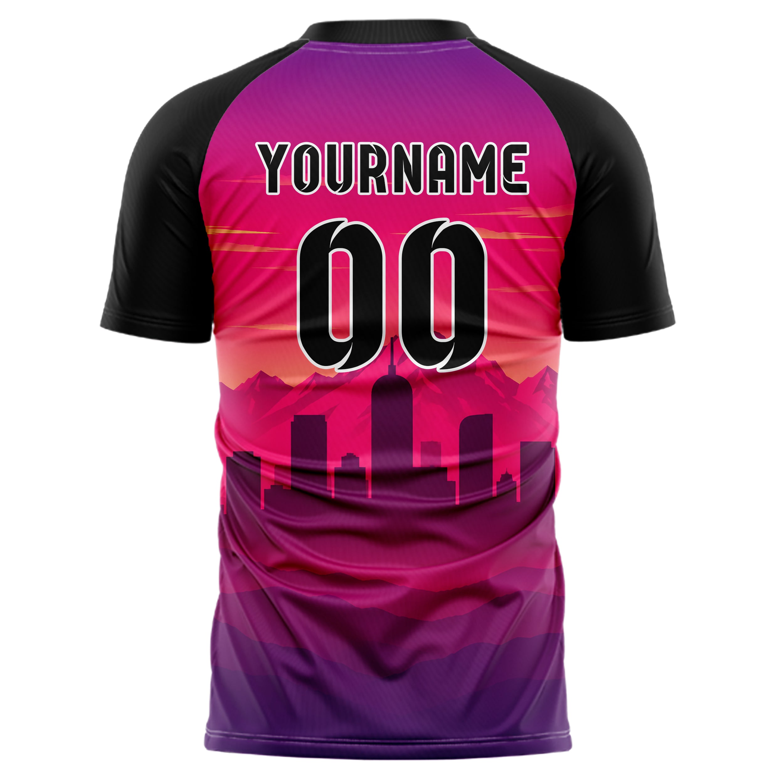 Hot Pink Denver Skyline Design 15-0071 individuelles Fußballtrikot back