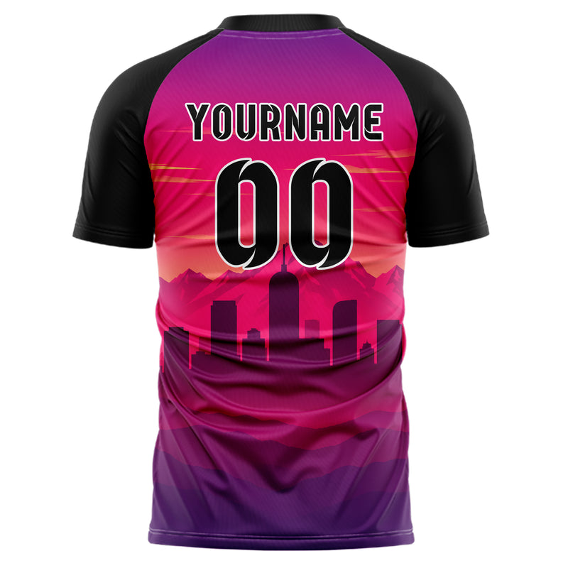 Hot Pink Denver Skyline Design 15-0071 individuelles Fußballtrikot back