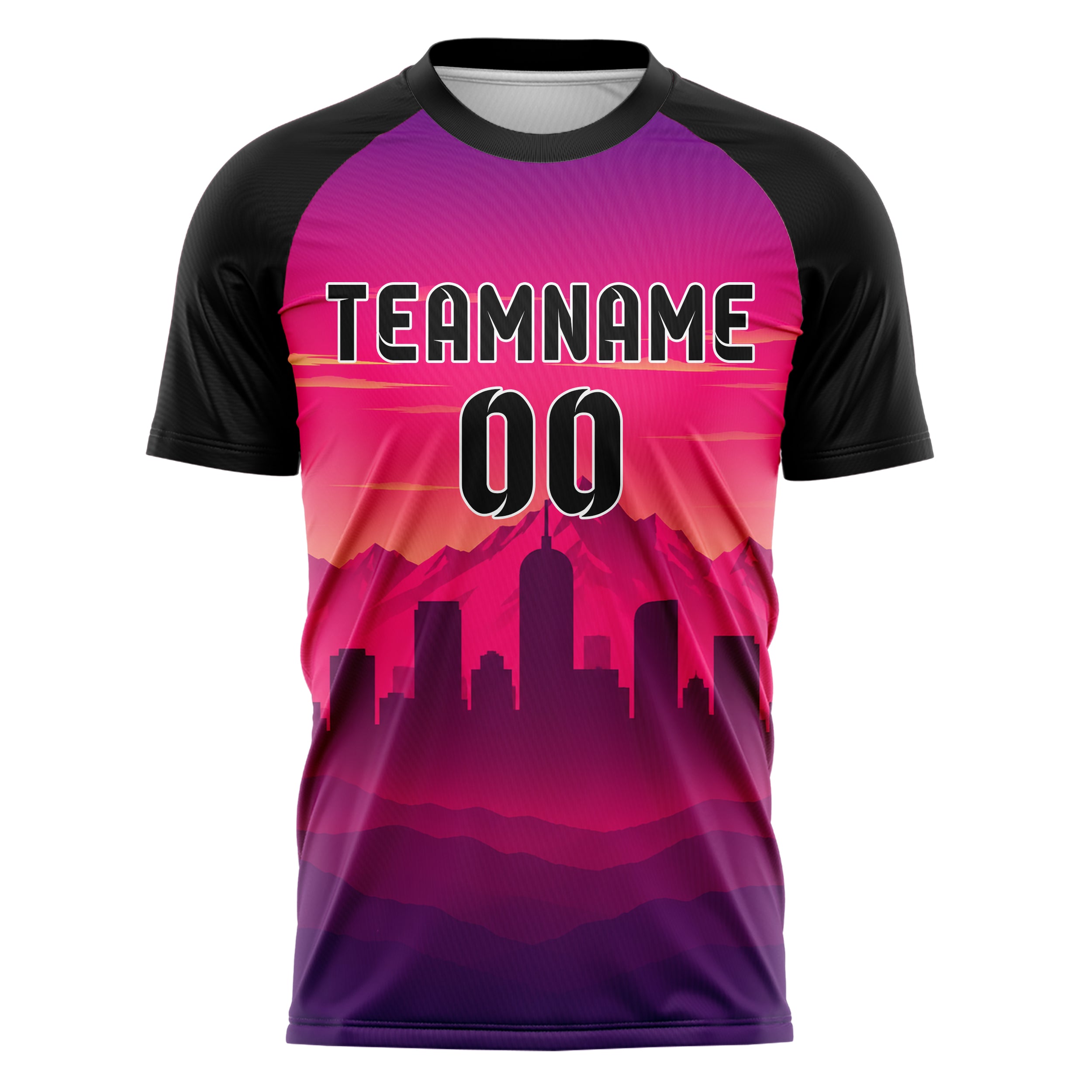 Hot Pink Denver Skyline Design 15-0071 individuelles Fußballtrikot front