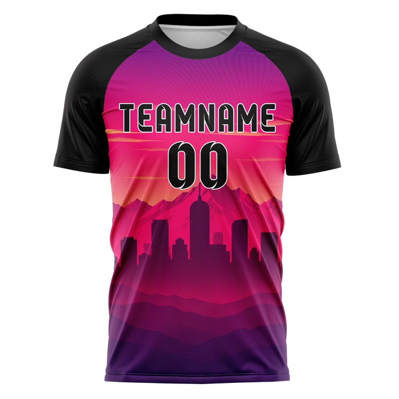 Hot Pink Denver Skyline Design 15-0071 individuelles Fußballtrikot front