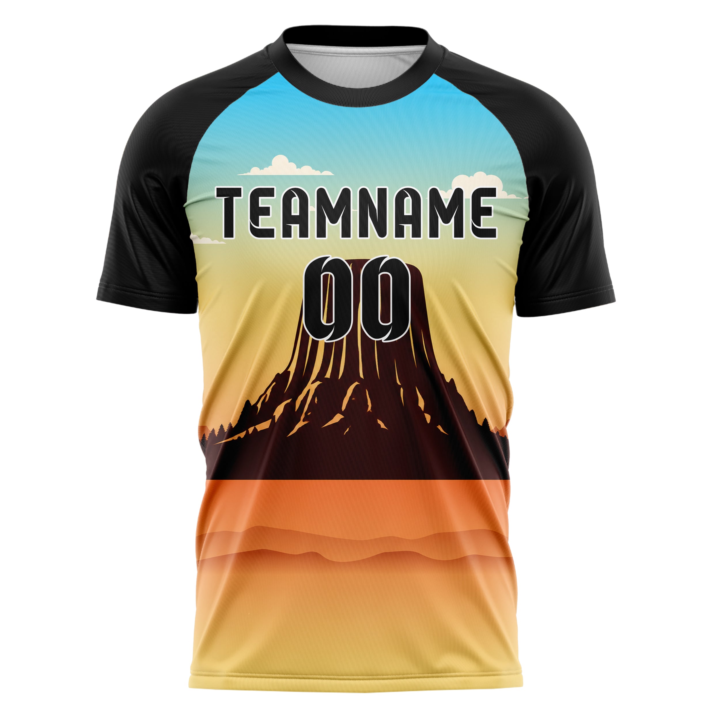 Gelb Devils Tower Skyline Design 15-0395 individuelles Fußballtrikot front