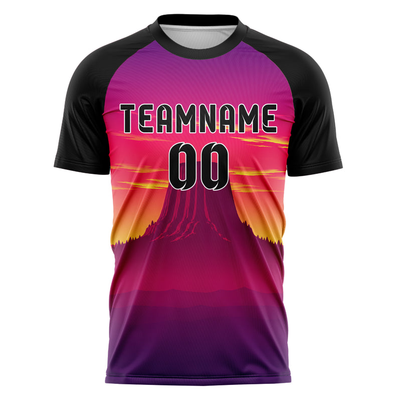 Hot Pink Devils Tower Skyline Design 15-0391 individuelles Fußballtrikot front