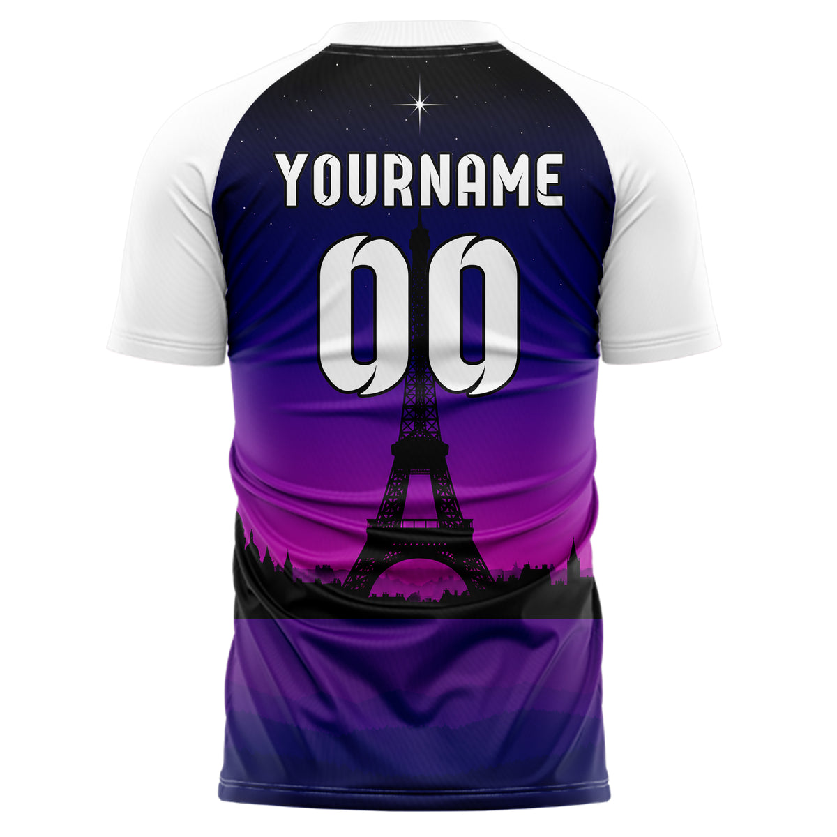 Schwarz Eiffel Tower Skyline Design 15-0248 individuelles Fußballtrikot back