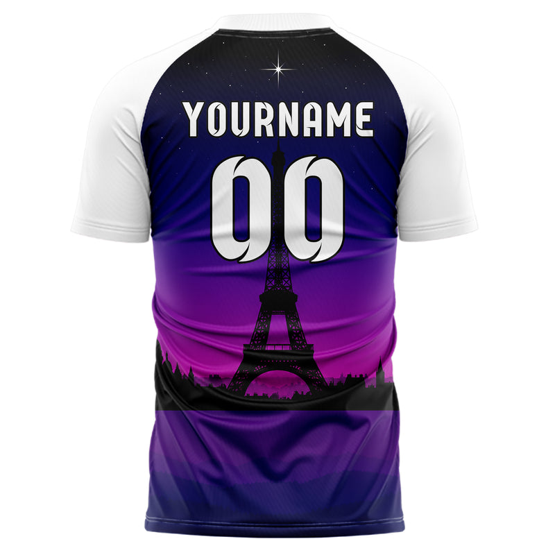 Schwarz Eiffel Tower Skyline Design 15-0248 individuelles Fußballtrikot back