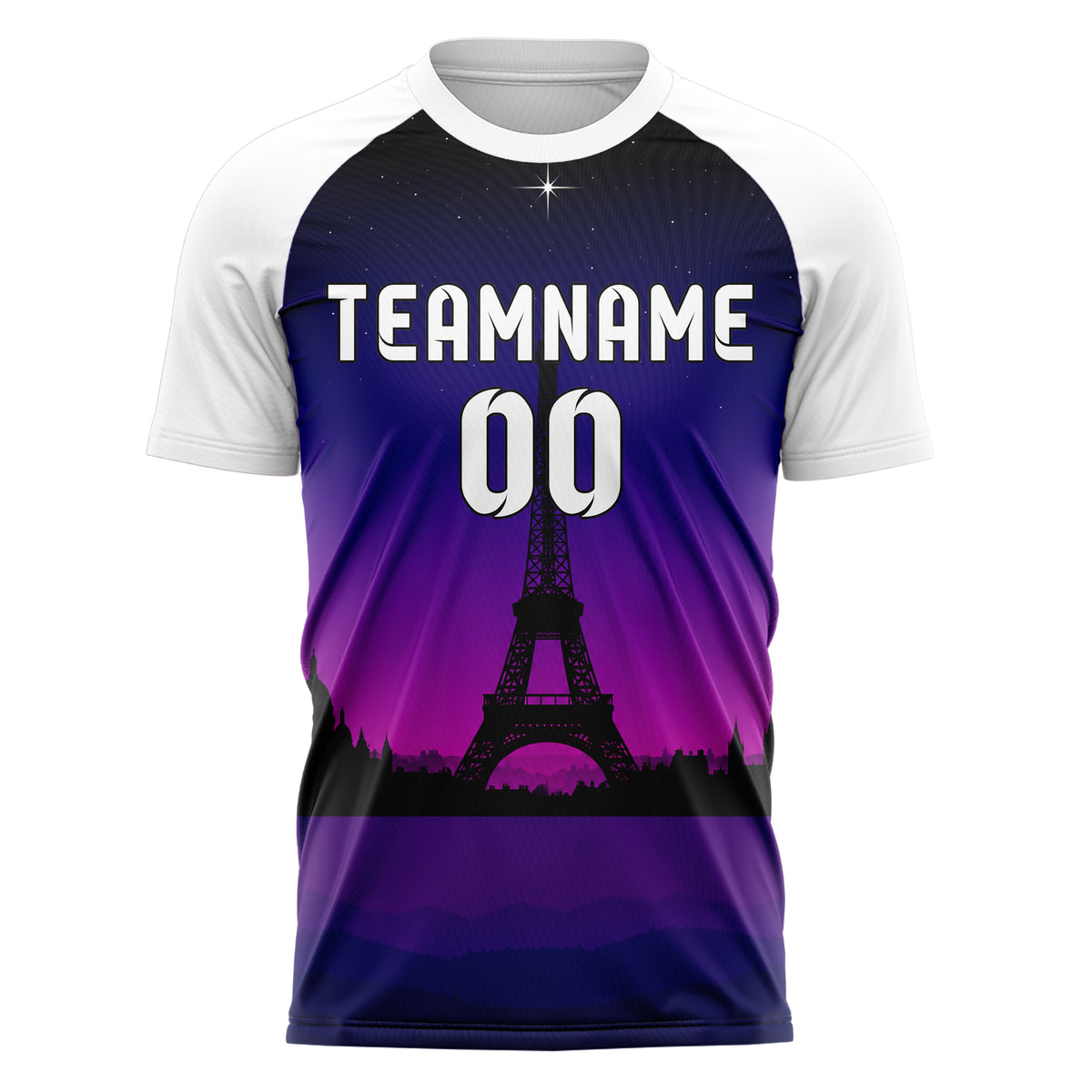 Schwarz Eiffel Tower Skyline Design 15-0248 individuelles Fußballtrikot front