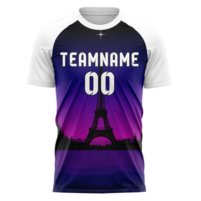 Schwarz Eiffel Tower Skyline Design 15-0248 individuelles Fußballtrikot front