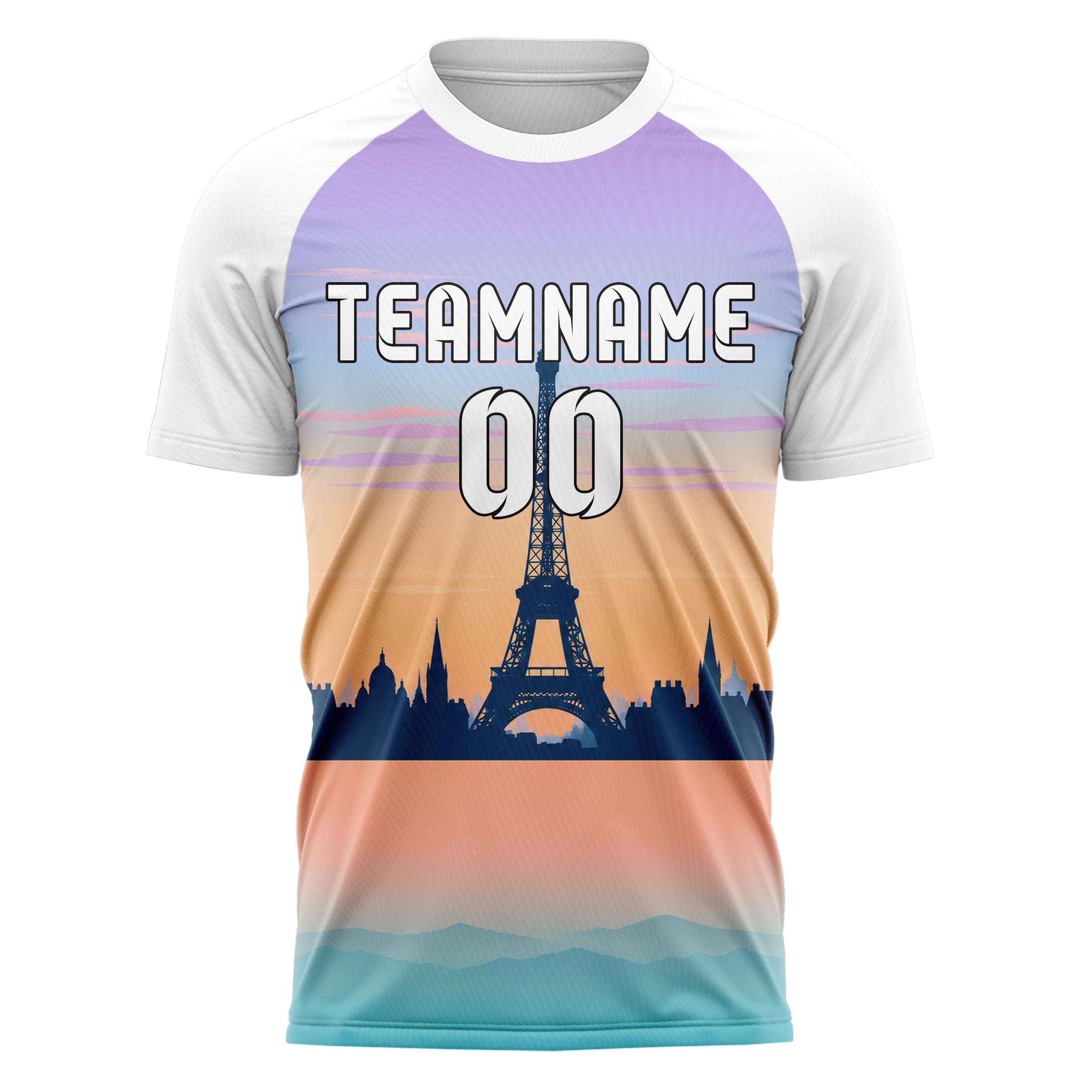 Hellblau Eiffel Tower Skyline Design 15-0244 individuelles Fußballtrikot front