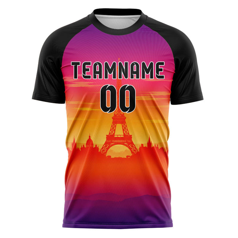 Orange Eiffel Tower Skyline Design 15-0242 individuelles Fußballtrikot front