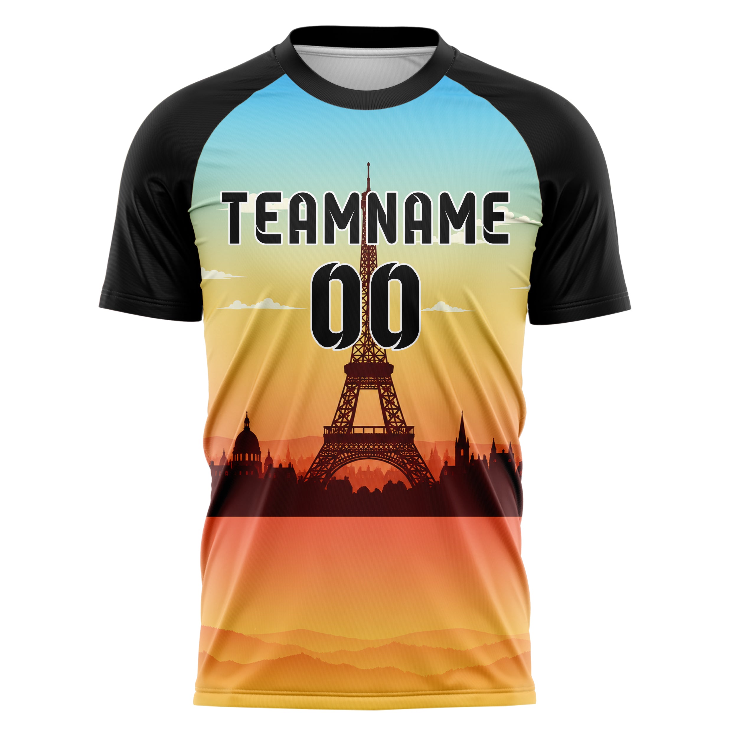 Gelb Eiffel Tower Skyline Design 15-0245 individuelles Fußballtrikot front