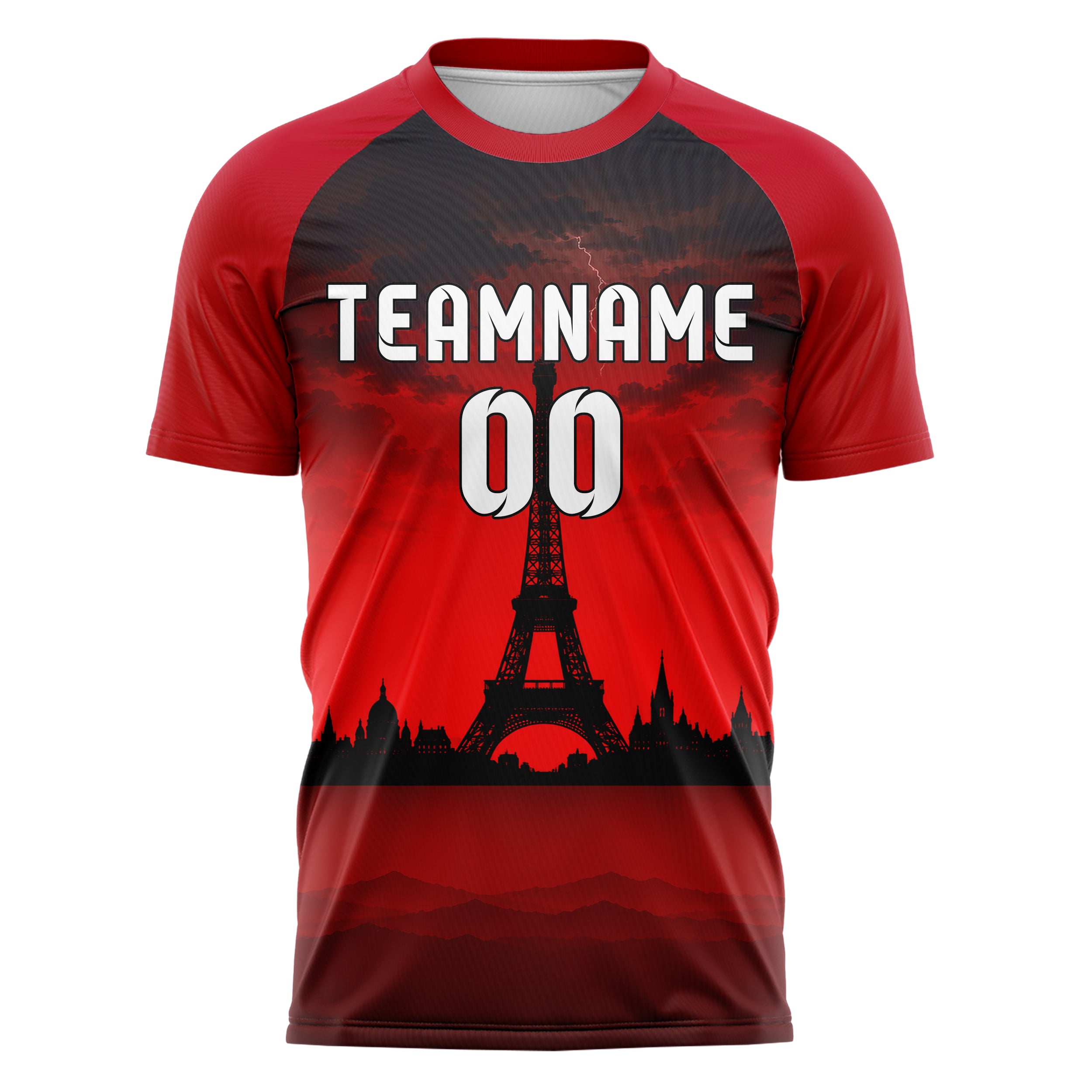 Schwarz Eiffel Tower Skyline Design 15-0247 individuelles Fußballtrikot front