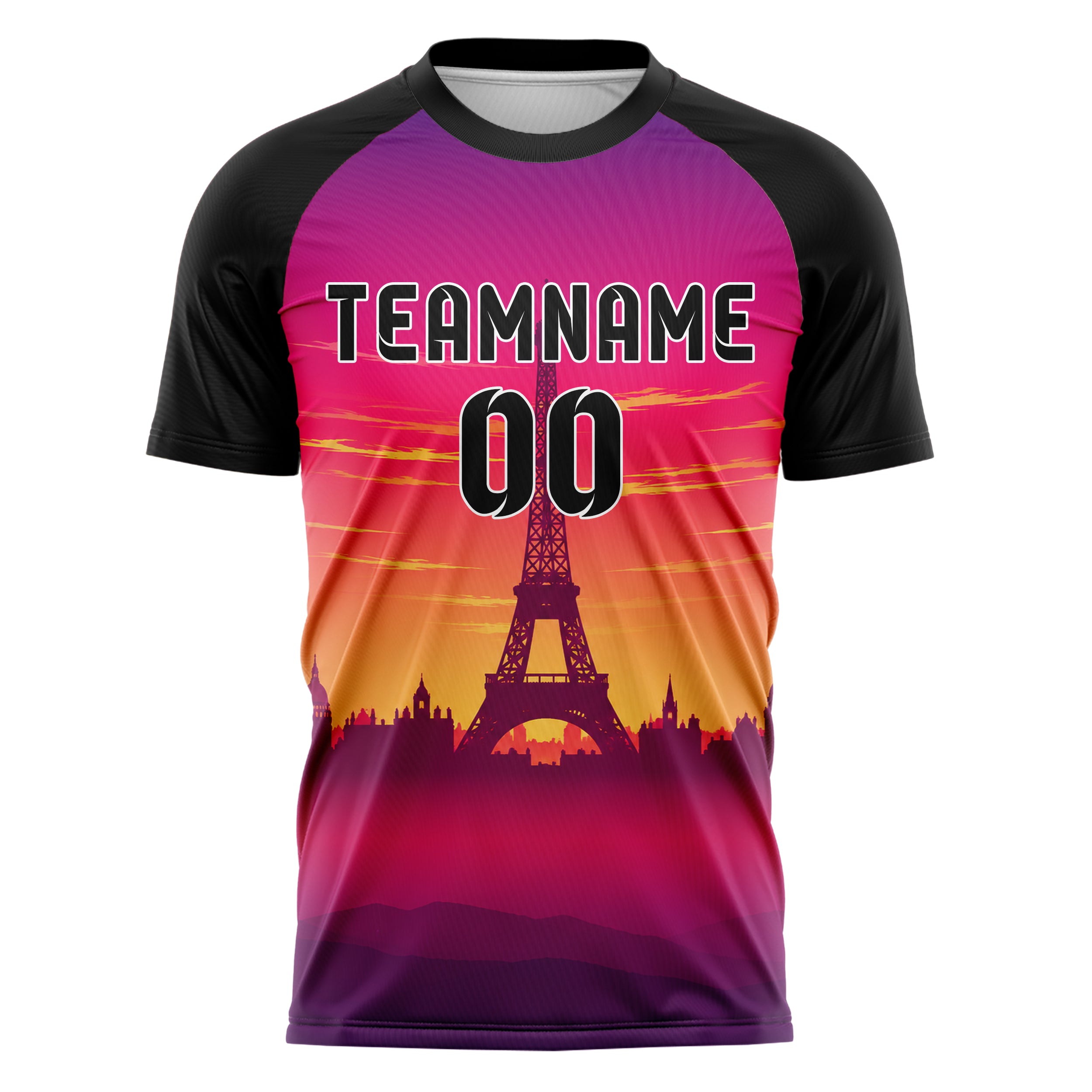 Hot Pink Eiffel Tower Skyline Design 15-0241 individuelles Fußballtrikot front