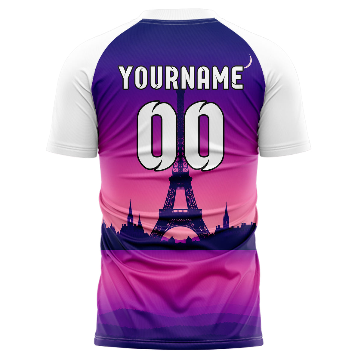 Lila Eiffel Tower Skyline Design 15-0246 individuelles Fußballtrikot back