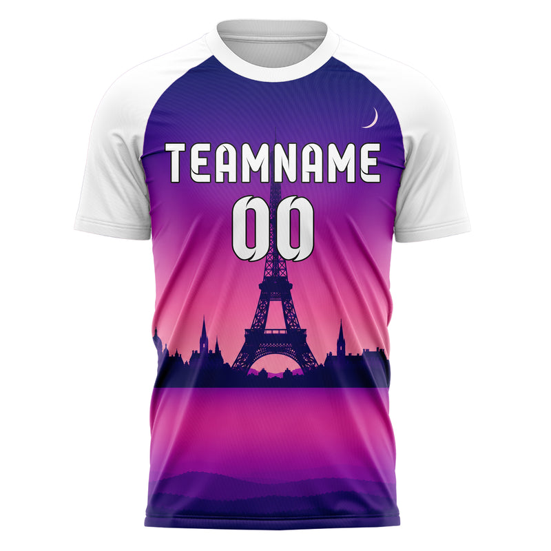 Lila Eiffel Tower Skyline Design 15-0246 individuelles Fußballtrikot front
