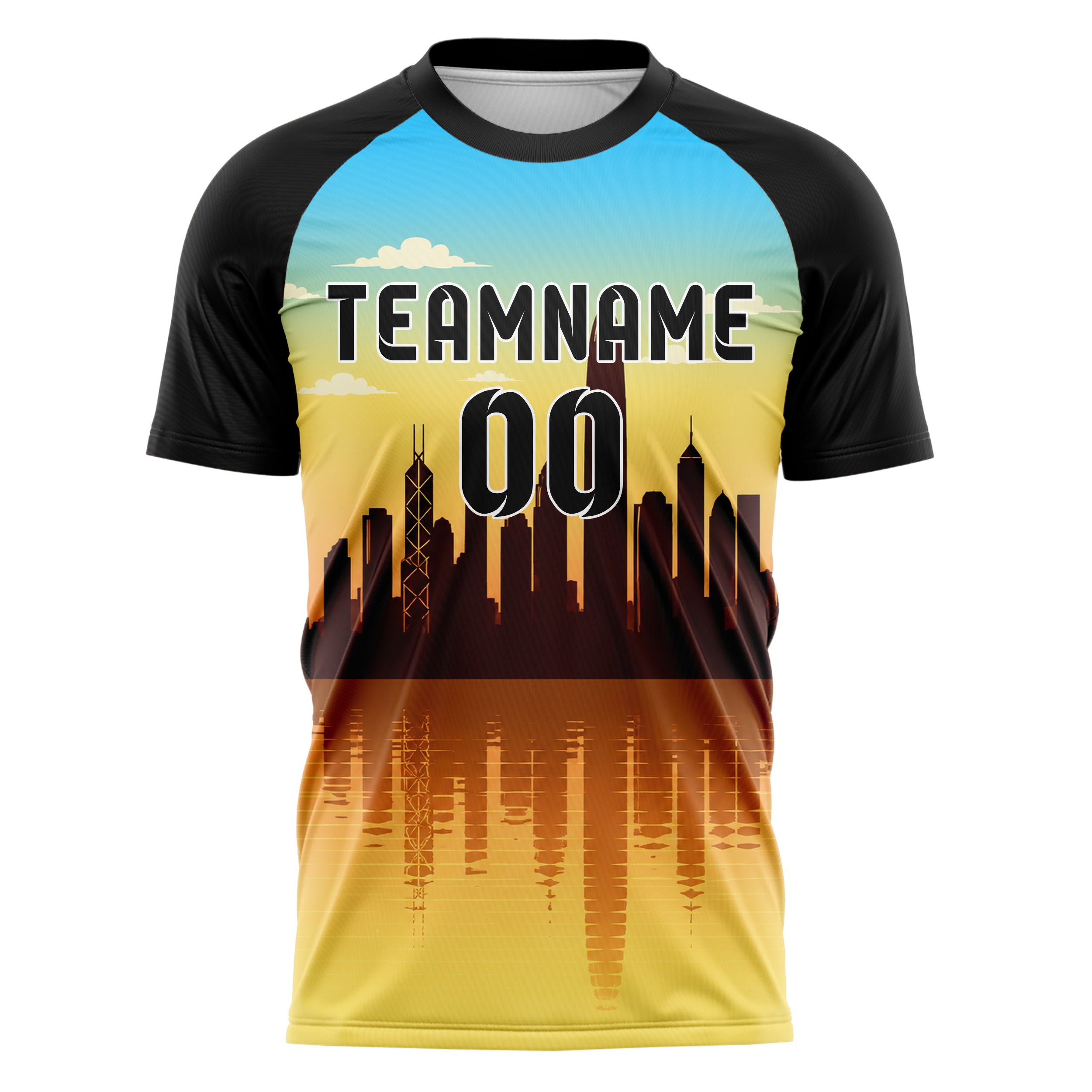 Gelb Asian Skyline Design 15-0575 individuelles Fußballtrikot front
