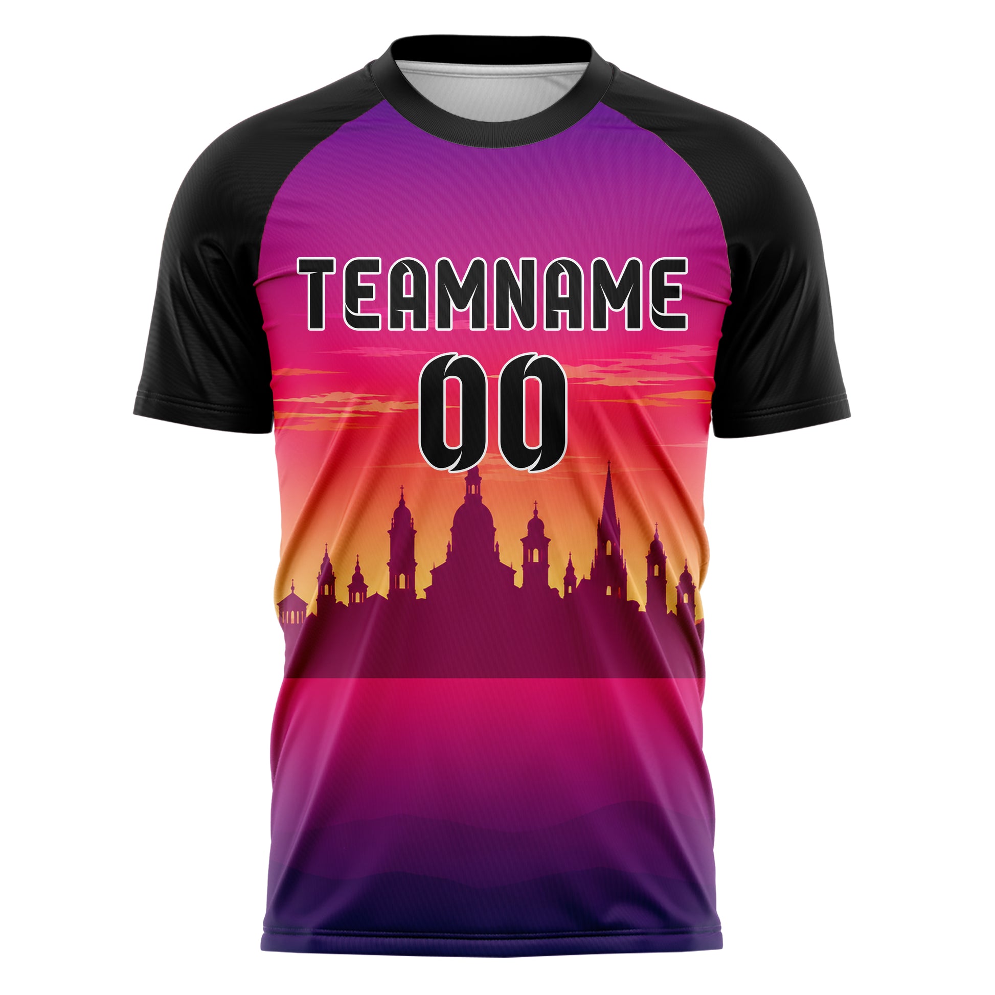 Hot Pink European Skyline Design 15-0561 individuelles Fußballtrikot front