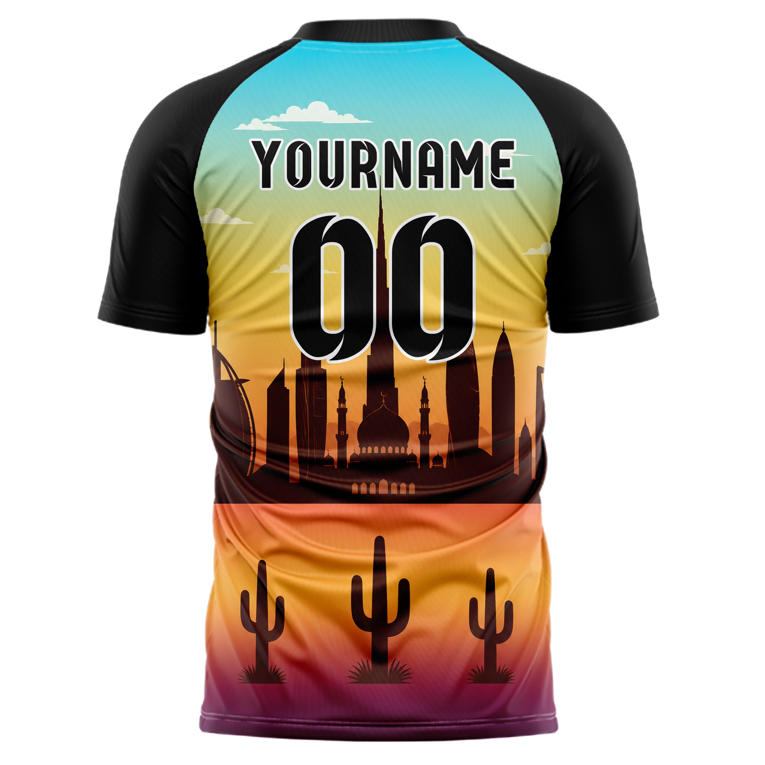 Gelb Middle East Skyline Design 15-0585 individuelles Fußballtrikot back