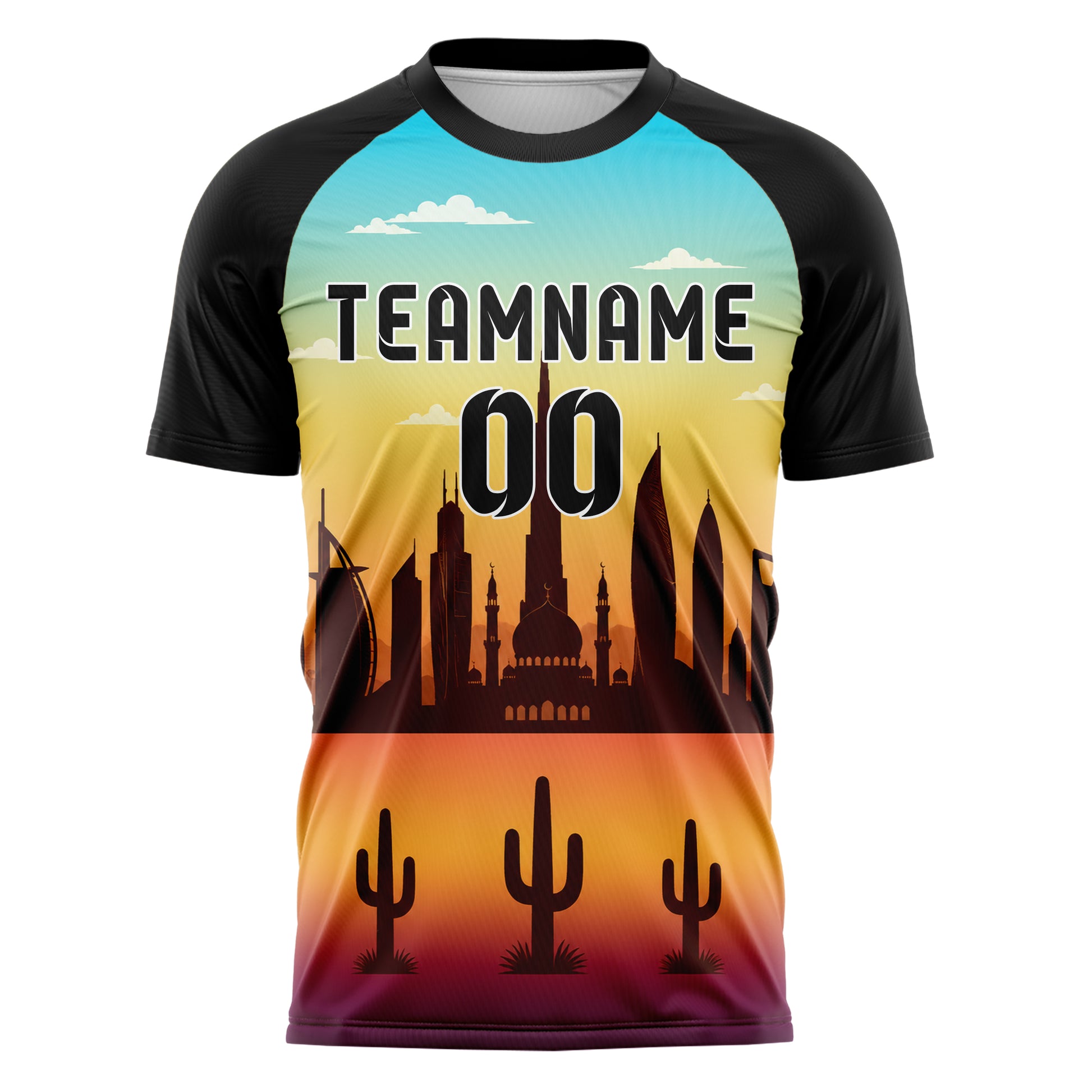 Gelb Middle East Skyline Design 15-0585 individuelles Fußballtrikot front