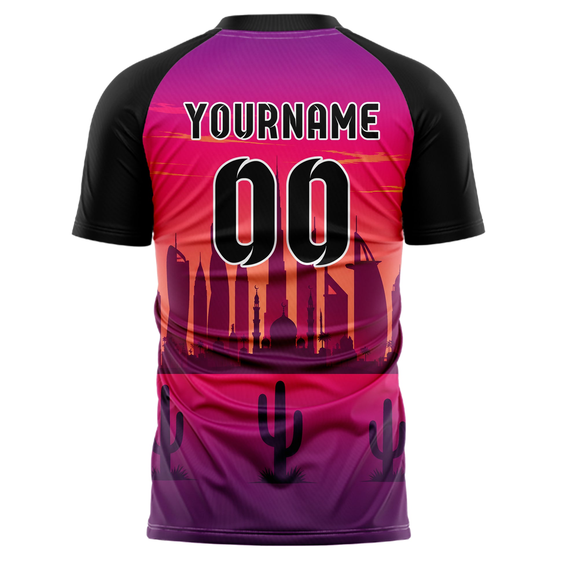 Hot Pink Middle East Skyline Design 15-0581 individuelles Fußballtrikot back
