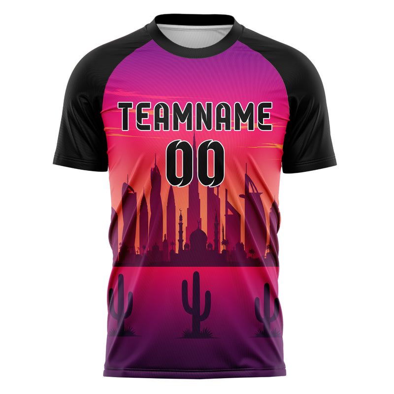 Hot Pink Middle East Skyline Design 15-0581 individuelles Fußballtrikot front