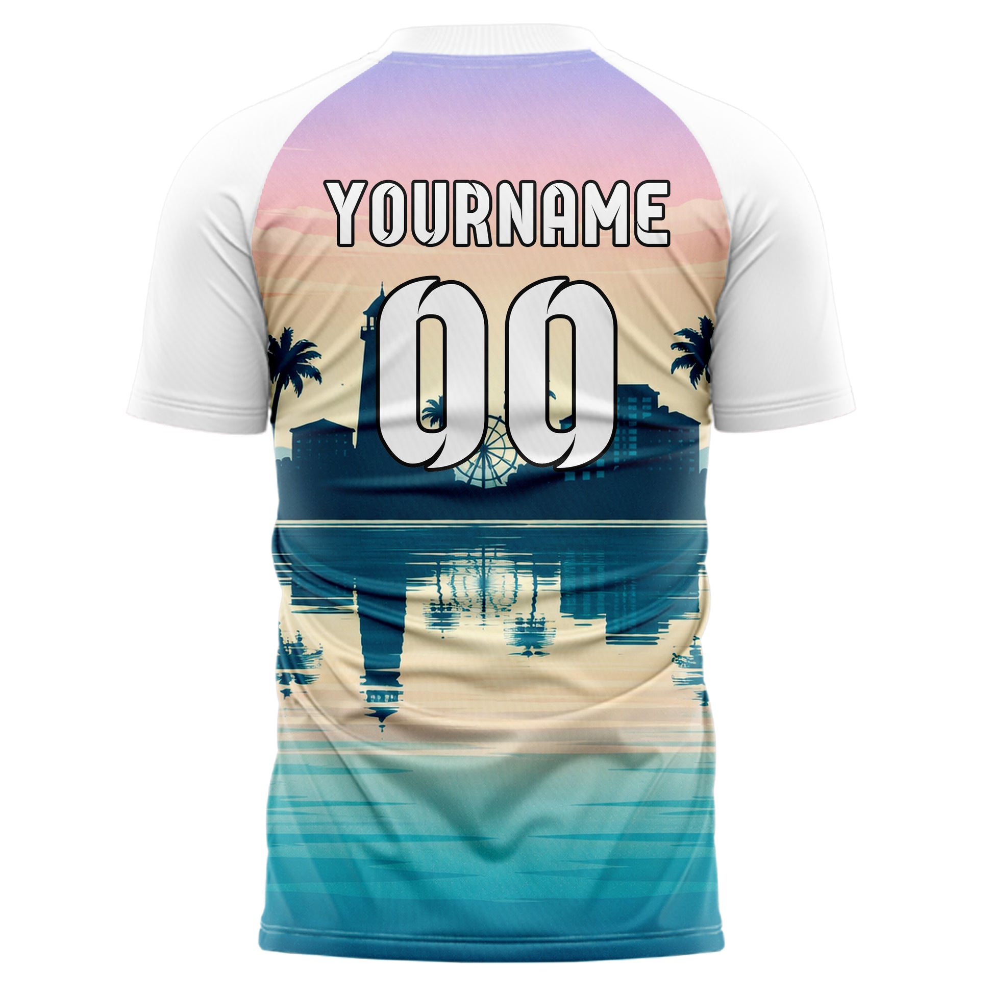 Hellblau Seaside Skyline Design 15-0594 individuelles Fußballtrikot back