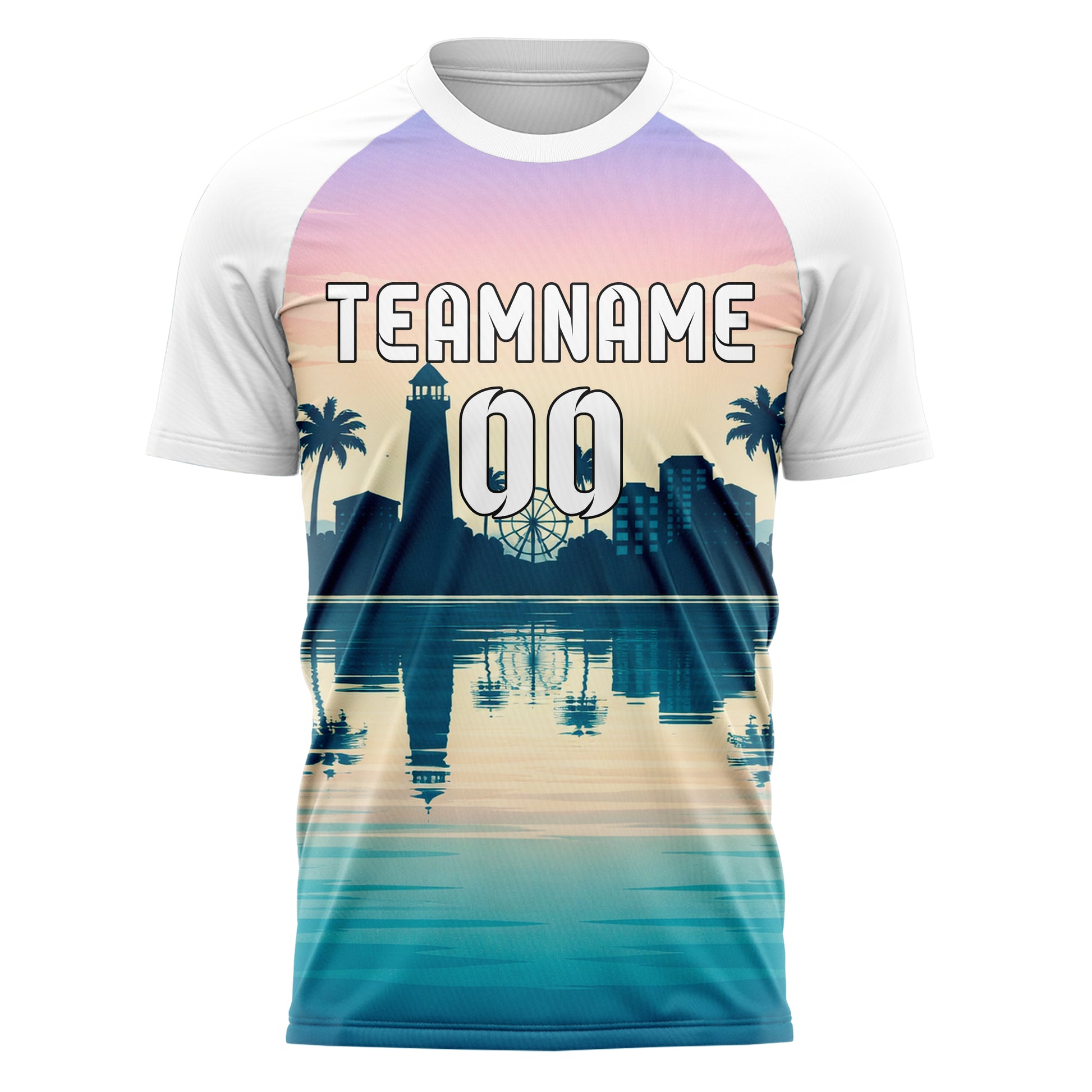 Hellblau Seaside Skyline Design 15-0594 individuelles Fußballtrikot front