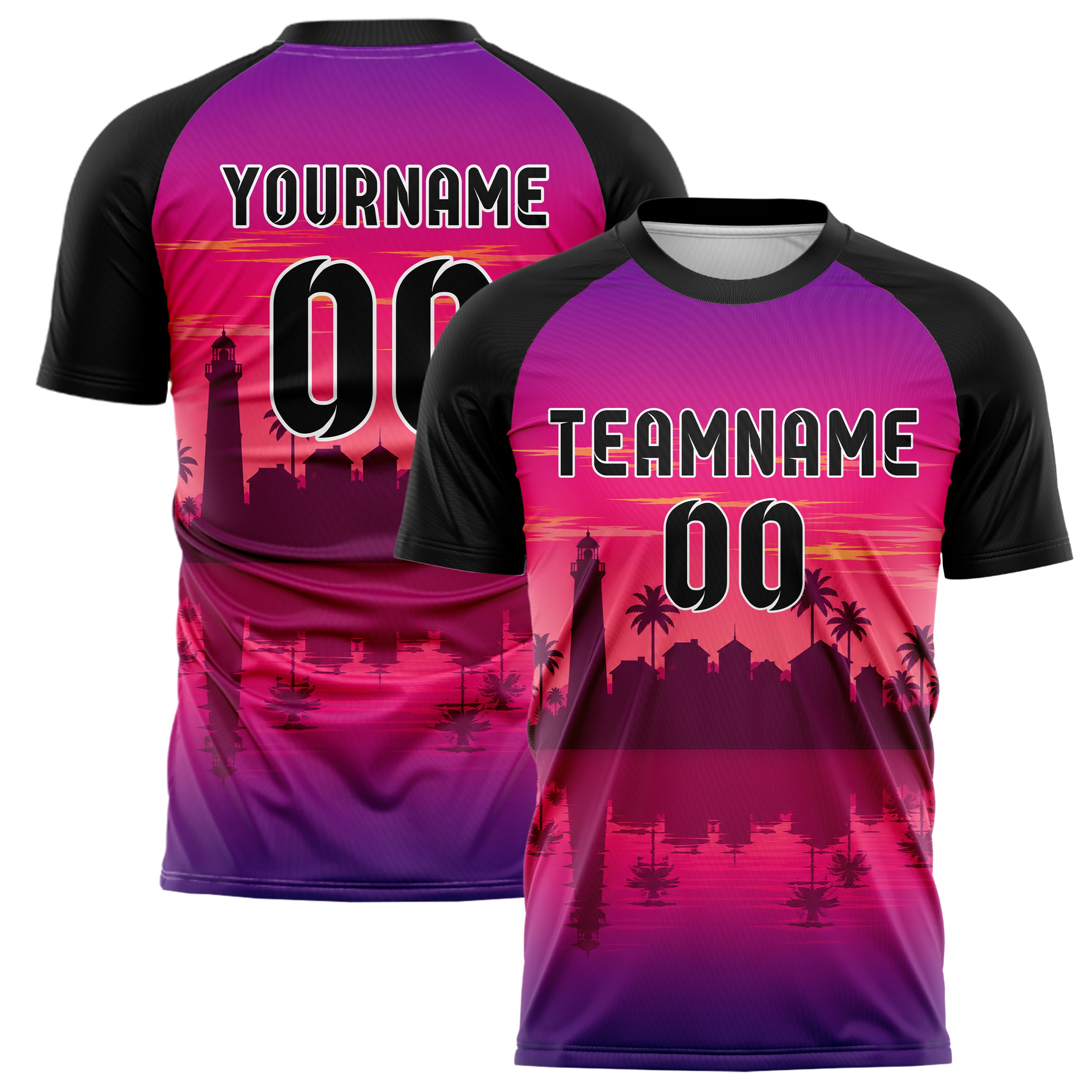 Hot Pink Seaside Skyline Design 15-0591 individuelles Fußballtrikot main