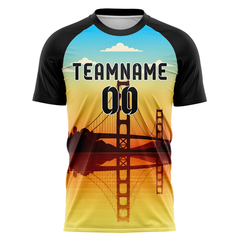 Gelb Golden Gate Skyline Design 15-0275 individuelles Fußballtrikot front