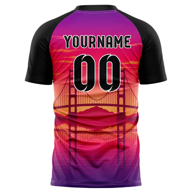 Hot Pink Golden Gate Skyline Design 15-0271 individuelles Fußballtrikot back