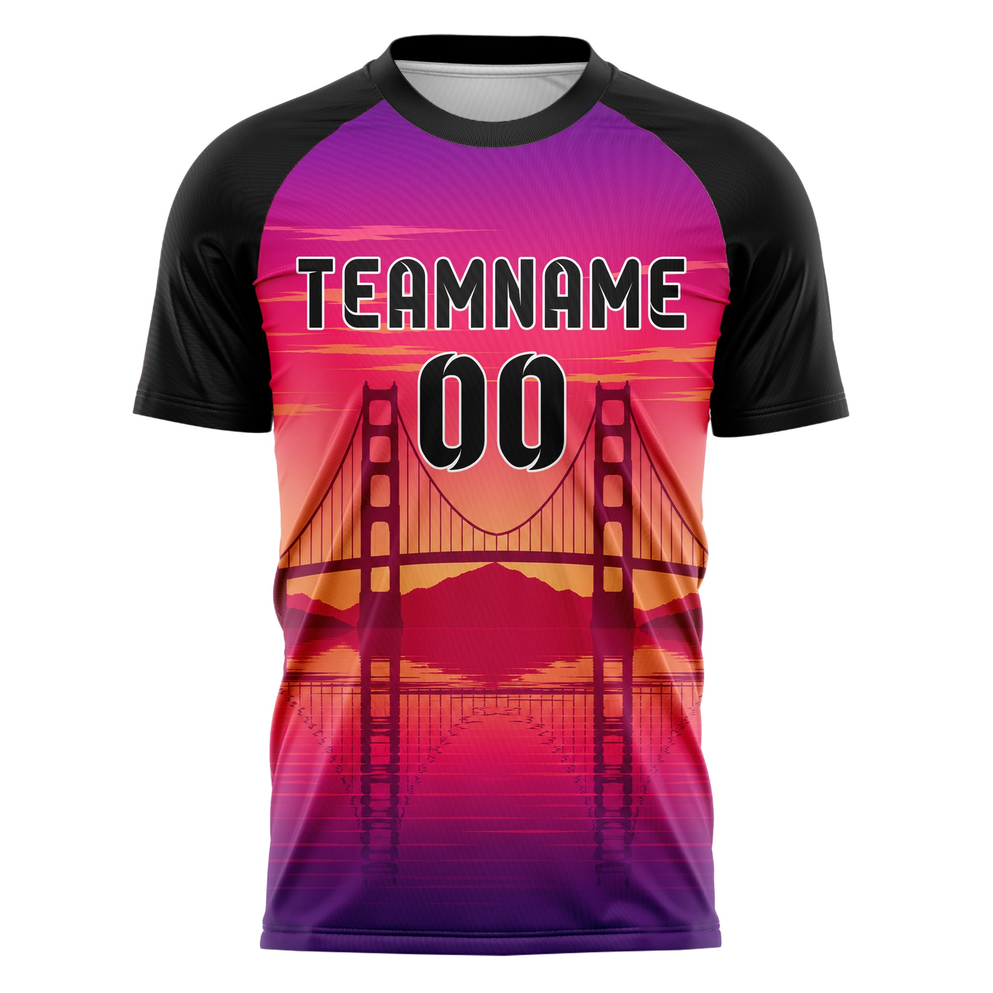 Hot Pink Golden Gate Skyline Design 15-0271 individuelles Fußballtrikot front