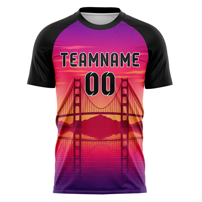 Hot Pink Golden Gate Skyline Design 15-0271 individuelles Fußballtrikot front