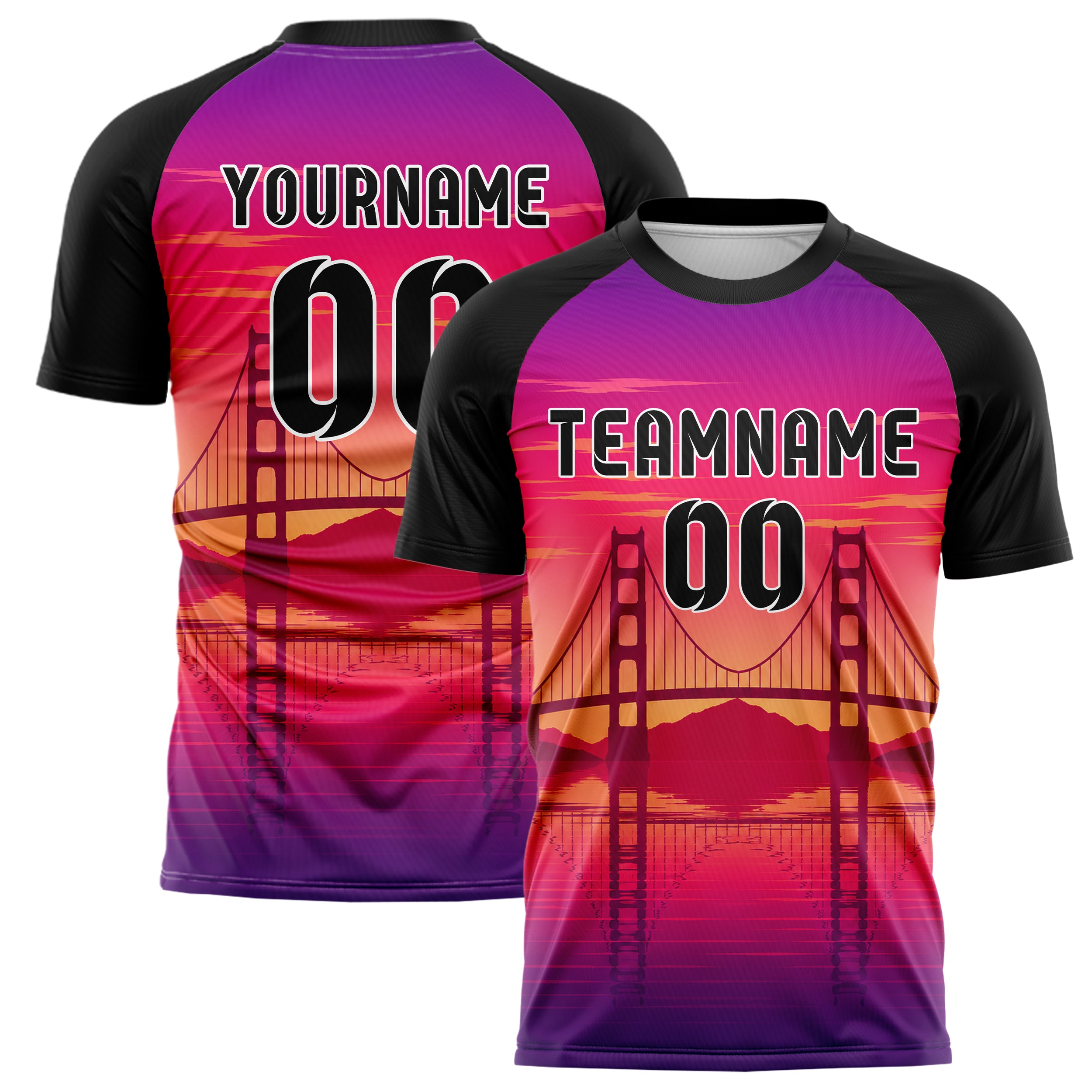 Hot Pink Golden Gate Skyline Design 15-0271 individuelles Fußballtrikot main