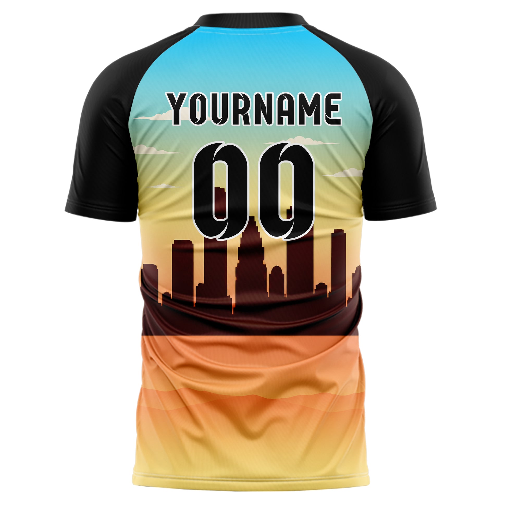 Gelb Houston Skyline Design 15-0115 individuelles Fußballtrikot back