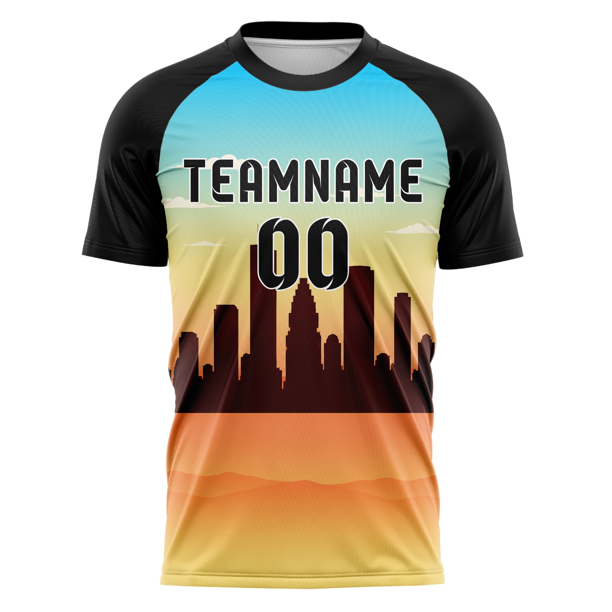 Gelb Houston Skyline Design 15-0115 individuelles Fußballtrikot front