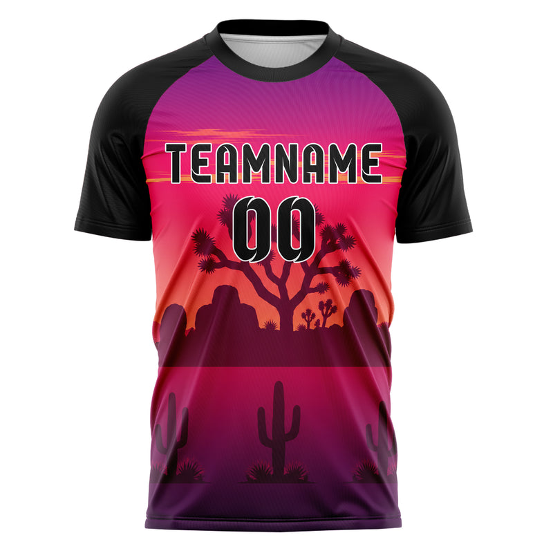 Hot Pink Joshua Tree Skyline Design 15-0491 individuelles Fußballtrikot front