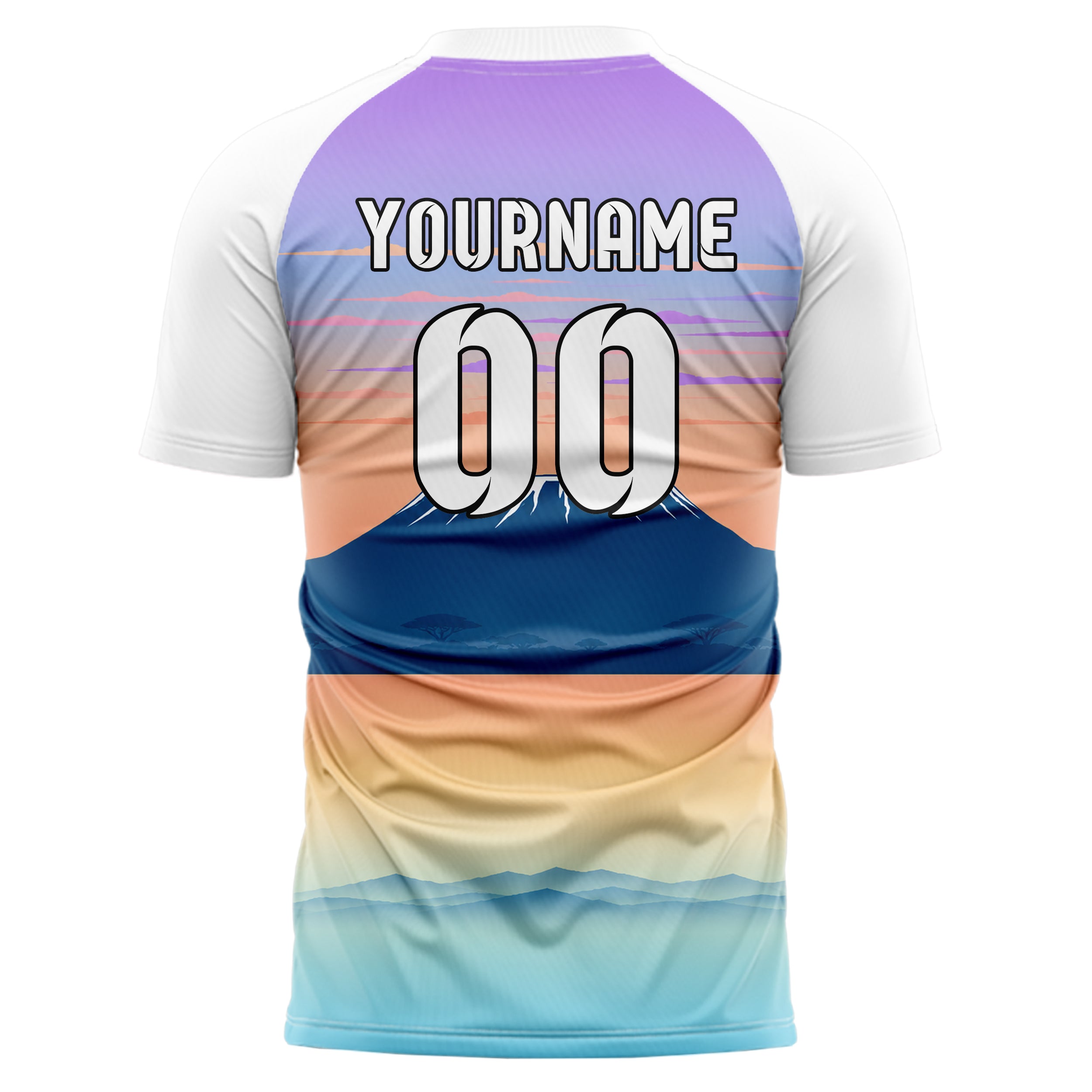 Hellblau Kilimanjaro Skyline Design 15-0384 individuelles Fußballtrikot back