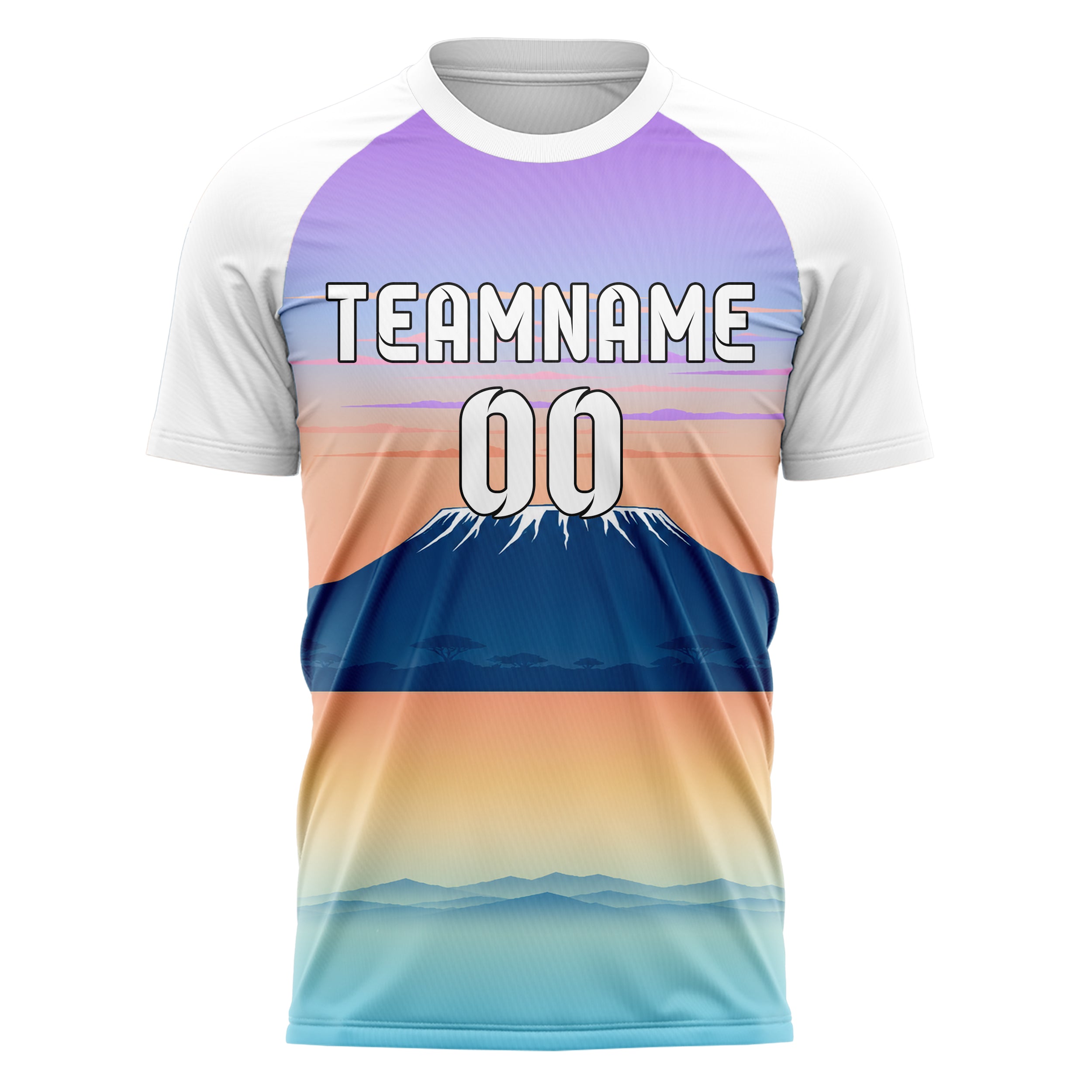 Hellblau Kilimanjaro Skyline Design 15-0384 individuelles Fußballtrikot front